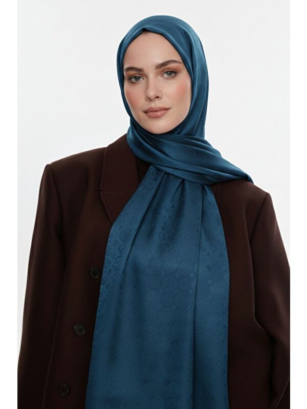 Mizalle & YAQA Filigranlı Petrol Rengi Şal