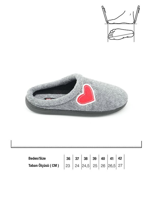 Kışlık Kadın Ev Bahçe Comfort Taban Nakışlı Kalp Desenli Keçe Terlik - Görsel 3