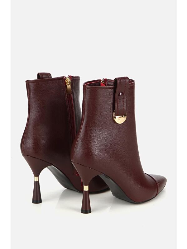 Yaya By Hotiç Bordo Yaya By Hotiç Yaya By Kadın Dikiş Detaylı Gold Detaylı Tokalı İnce Topuklu Bot