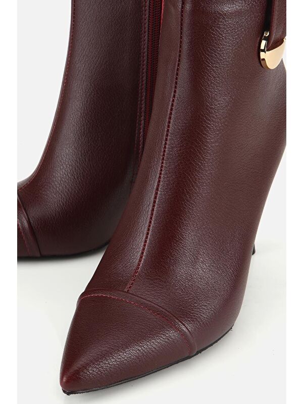 Yaya By Hotiç Bordo Yaya By Hotiç Yaya By Kadın Dikiş Detaylı Gold Detaylı Tokalı İnce Topuklu Bot