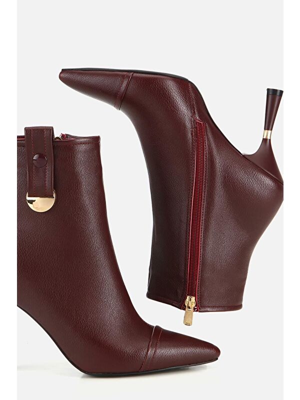 Yaya By Hotiç Bordo Yaya By Hotiç Yaya By Kadın Dikiş Detaylı Gold Detaylı Tokalı İnce Topuklu Bot