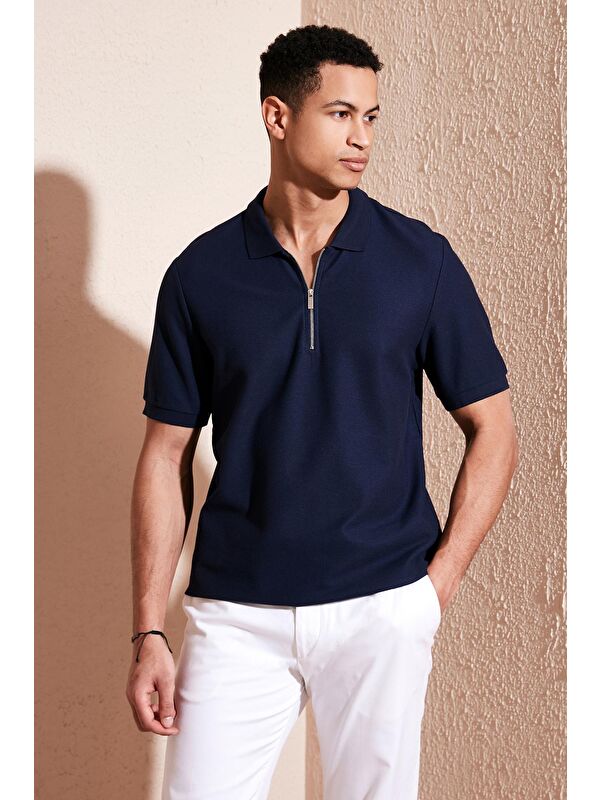 Buratti Pamuklu Regular Fit Fermuarlı Polo Yaka %100 Pamuk Tişört 5902434
