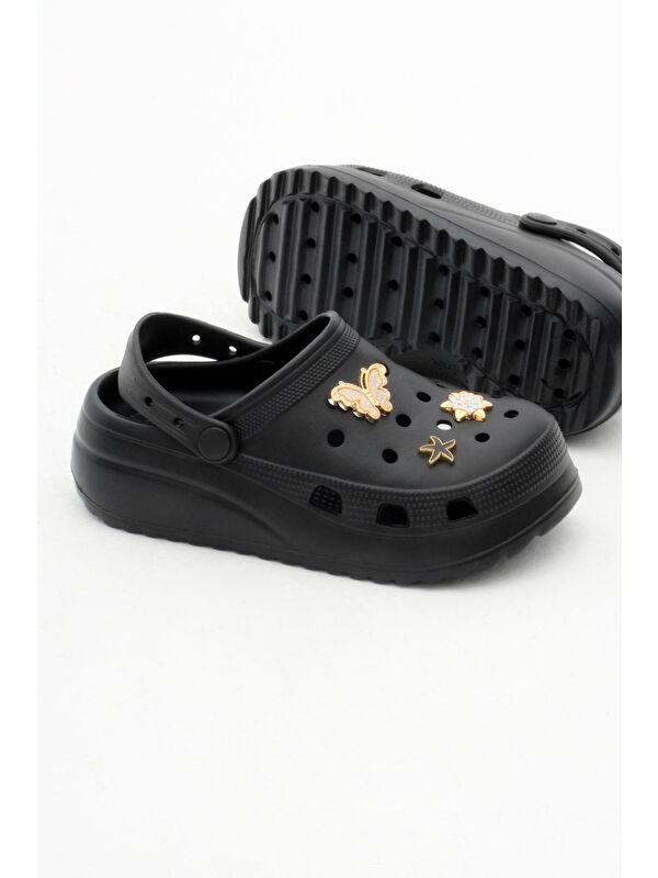 Kız Çocuk Siyah Önü Aksesuarlı Yüksek Taban Eva Sandalet - Görsel 5