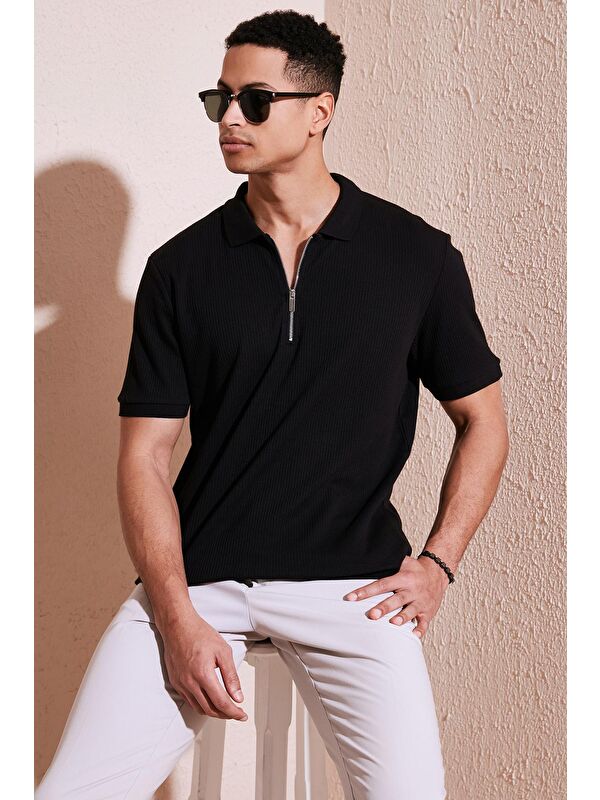 Buratti Pamuklu Regular Fit Fermuarlı Polo Yaka %100 Pamuk Tişört 5902738