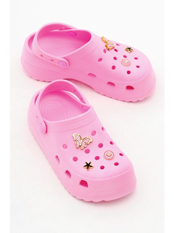 Kadın Fuşya Önü Aksesuarlı Yüksek Taban Eva Sandalet - Görsel 4