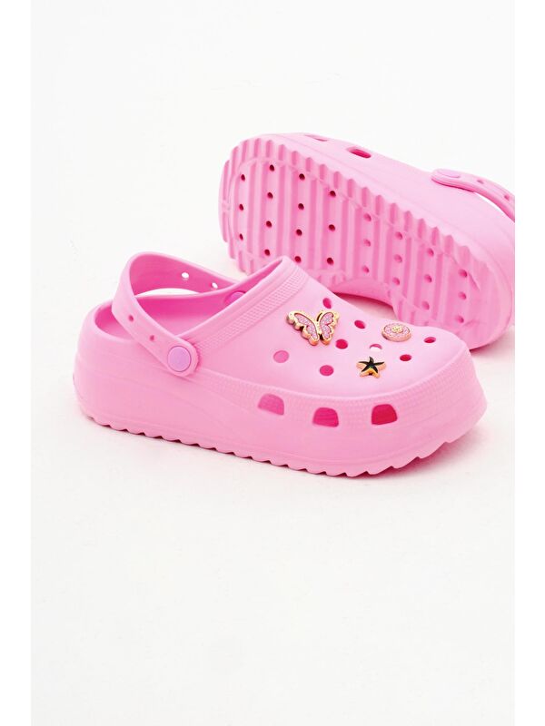 Kadın Fuşya Önü Aksesuarlı Yüksek Taban Eva Sandalet - Görsel 5