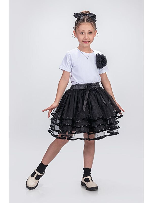 Mnk Baby & Kids Kız Çocuk Kat Kat Parlak Şeritli Fiyonklu Tütü Etek M00781