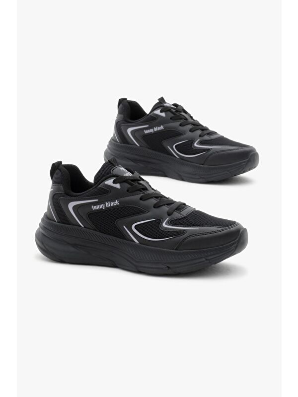 Unisex Siyah Nefes Alabilen Kumaş Faylon Taban Bağcıklı Spor Ayakkabı - Görsel 4