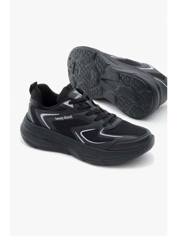 Unisex Siyah Nefes Alabilen Kumaş Faylon Taban Bağcıklı Spor Ayakkabı - Görsel 5