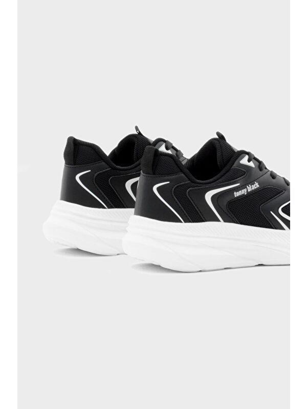 Unisex Siyah Beyaz Nefes Alabilen Kumaş Faylon Taban Bağcıklı Spor Ayakkabı - Görsel 5