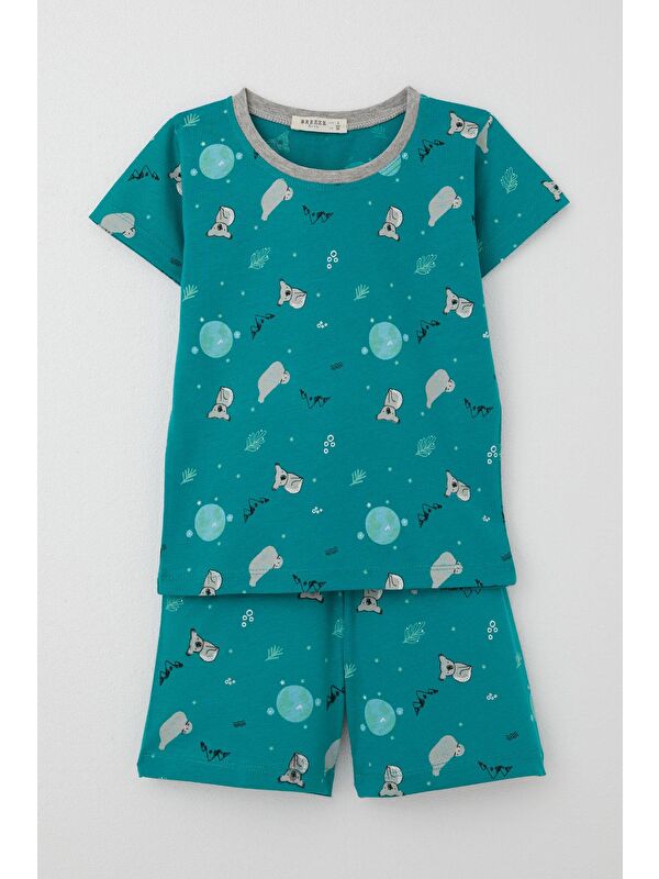 Breeze Erkek Bebek Şortlu Pijama Takımı Kuala Desenli Petrol Yeşili (9 Ay-3 Yaş)