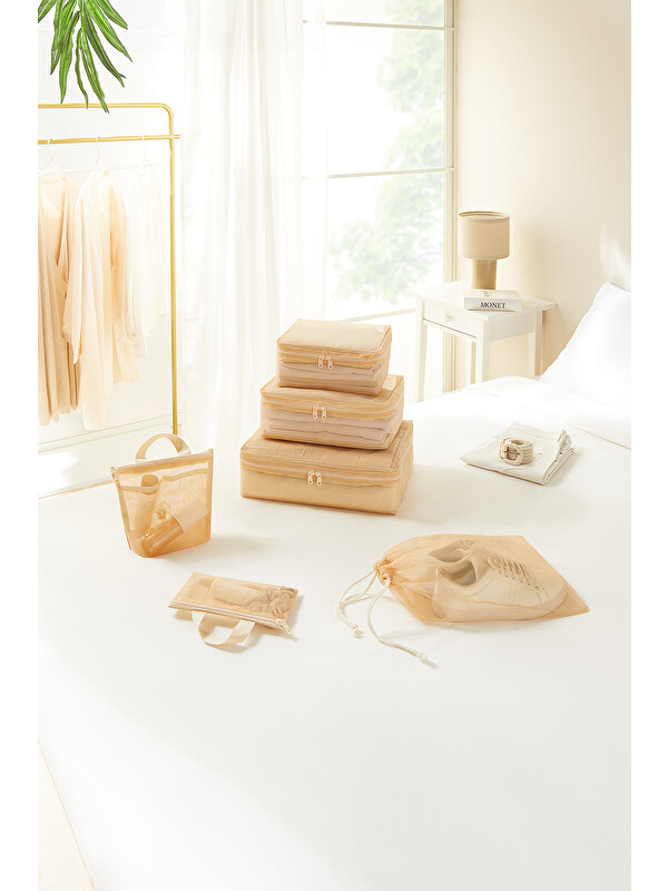 Ocean Home Textile 6'lı Bej Renk File Bavul İçi Düzenleyici Set