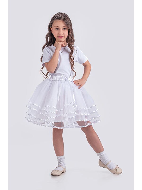 Mnk Baby & Kids Kız Çocuk Kat Kat Parlak Şeritli Fiyonklu Tütü Etek M00781