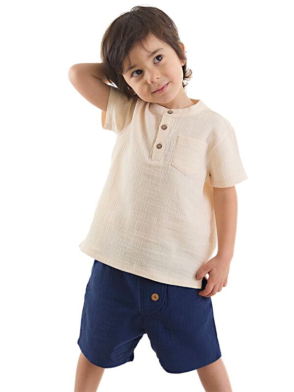 Denokids Erkek Bebek Çocuk Müslin Şort Gömlek Takım