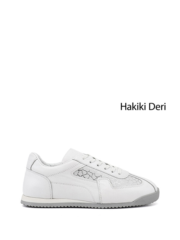 GÖNDERİ(R) Kadın CANLI BEYAZ Lastik Bağcıklı Hakiki Deri Sneaker