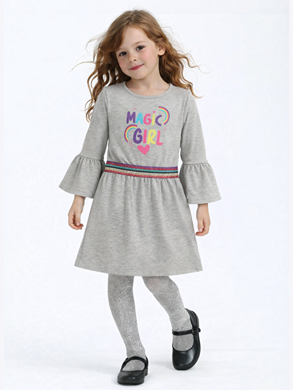 Casabony Magic Girl Gri Örme Kız Elbise