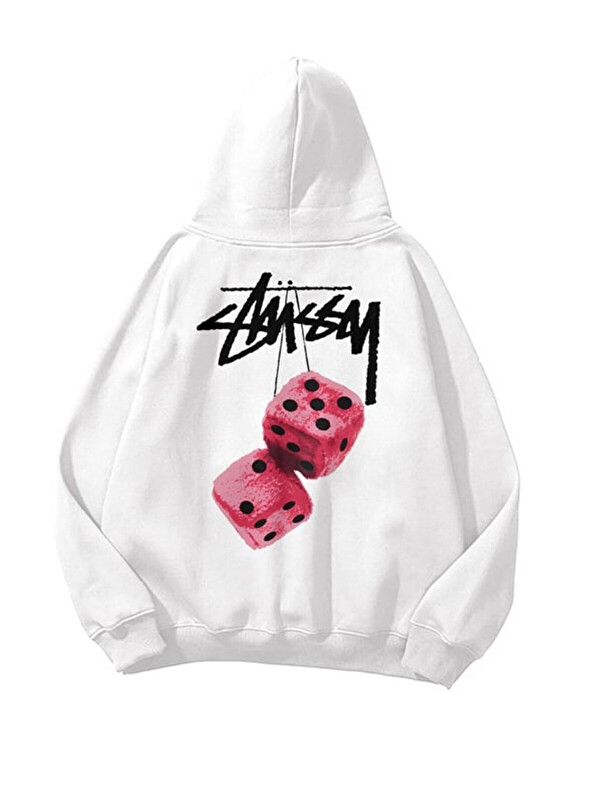 Trendseninle Unisex 3 İplik Pamuklu Beyaz Camsey Bol Kalıp Sweatshirt Hoodie