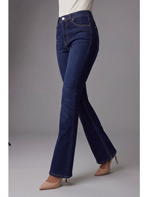 Lavix Kadın Yüksek Bel Jean Pantolon İspanyol Paça Rahat Kalıp Denim