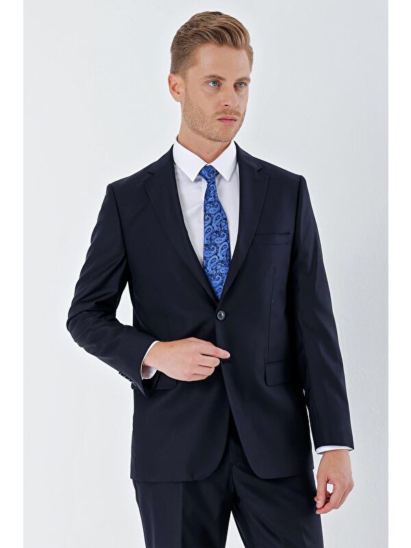 İMZA Lacivert Gabardin Mono Yaka 6 Drop Comfort Fit Rahat Kesim Basic Takım Elbise 1001240010