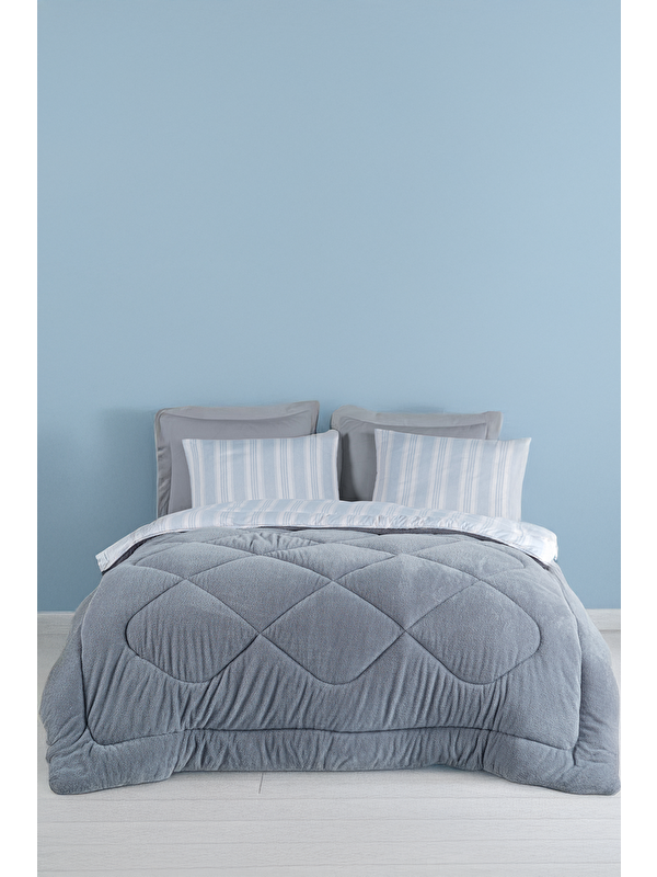 UPSTYLE Wellsoft Yorgan Çift Kişilik Soft Line Gri