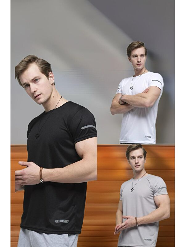 Oksit Cappi 3'lü Paket Slim Fit Performans Antrenman Sporcu Erkek Tişört