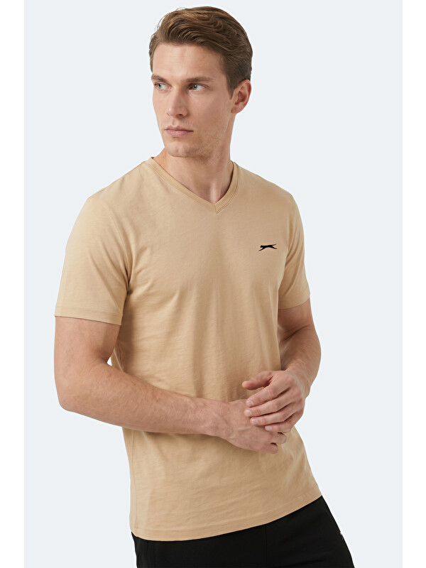 SLAZENGER RIVALDO T Erkek V Yaka Bej Tişört