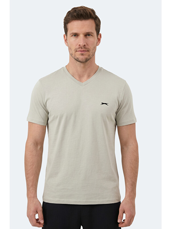 SLAZENGER RIVALDO T Erkek V Yaka Açık Gri Tişört