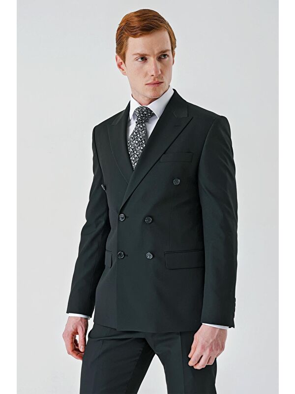 İMZA Siyah Bez Ayağı Kılıç Yaka Tam Astar Esnek 6 Drop Slim Fit Classic Takım Elbise 1001245172