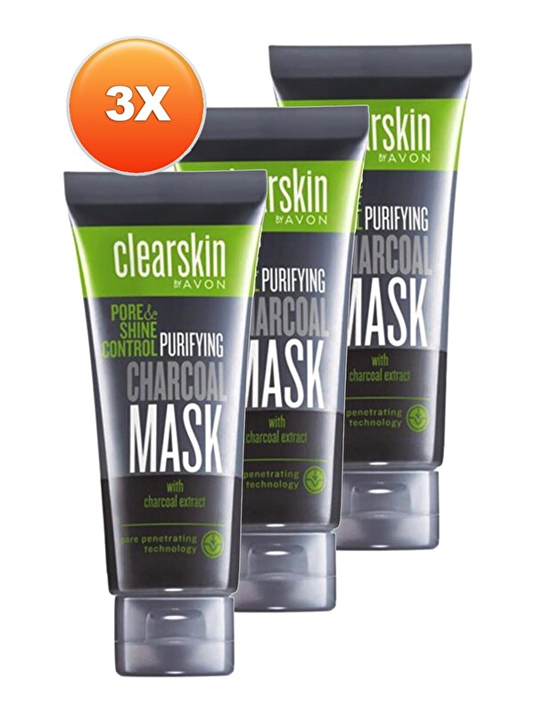 AVON Clearskin Pore Shine Kömür Maske 75 Ml. Üçlü Set