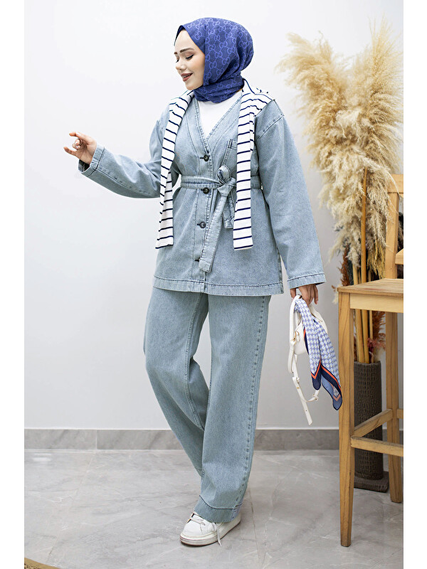 Tesettür Dünyası Vera Denim Takım TSD250104 Buz Mavisi