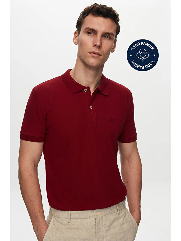 D'S damat Slim Fit Bordo Kutulu Polo Yaka Tişört