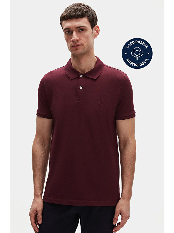 D'S damat Slim Fit Mürdüm Kutulu Polo Yaka Tişört