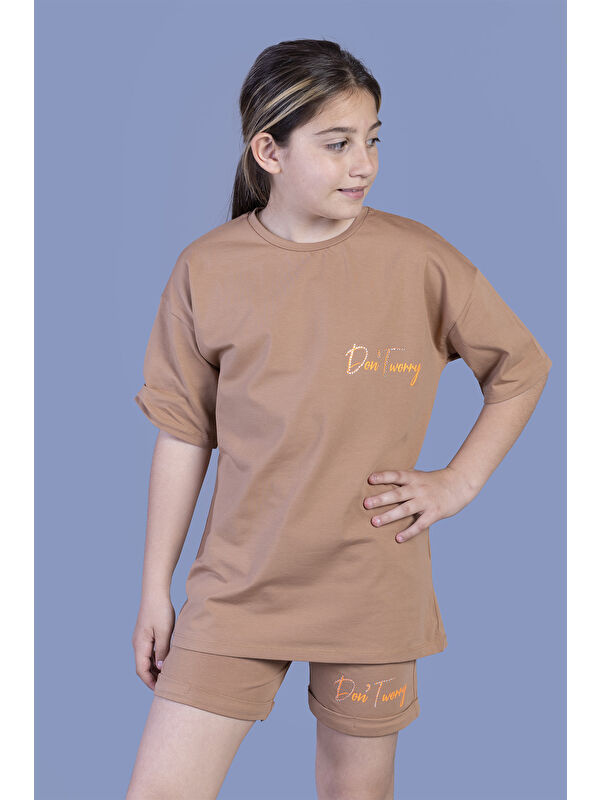 Toontoykids Kız Çocuk Baskılı Taş İşlemeli Şortlu Takım