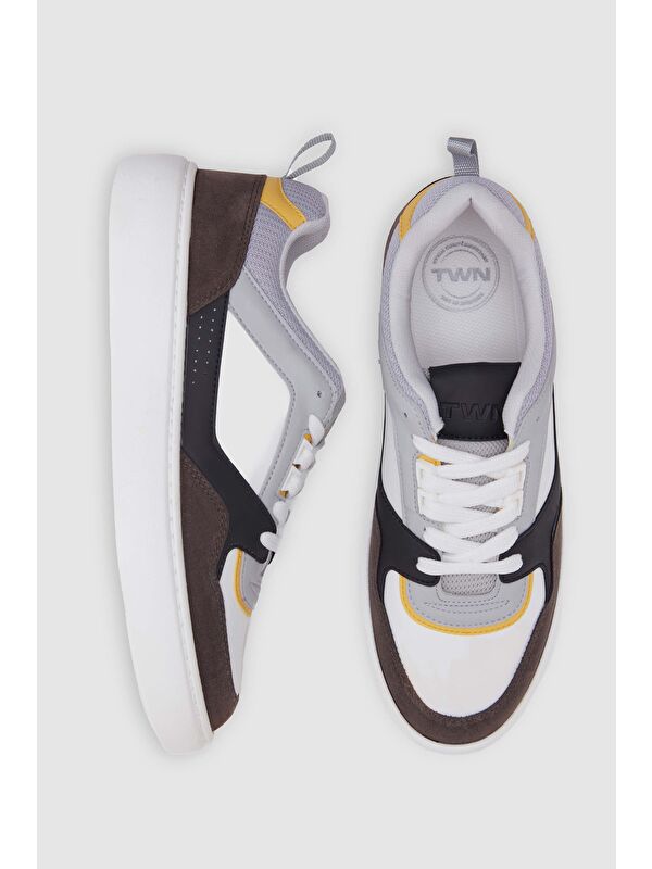 Twn Beyaz Kalın Beyaz Tabanlı Bağcıklı Sneaker Ayakkabi - Görsel 4