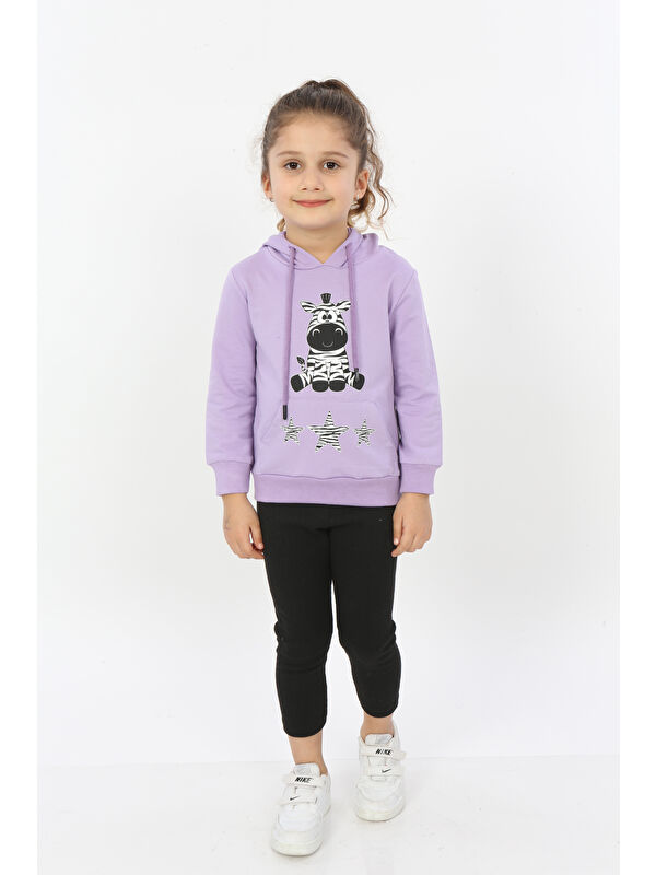 Toontoykids Kız Çocuk Yıldızlı Zebra Baskılı Kapüşonlu Sweatshirt