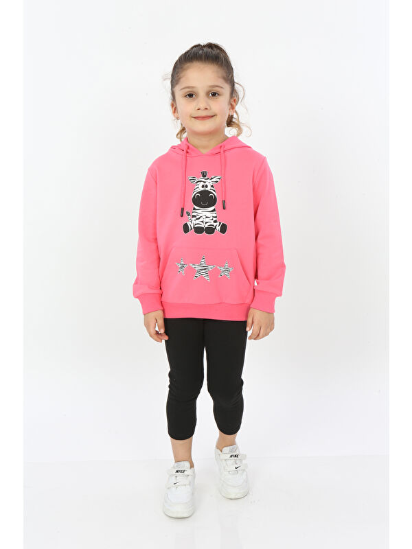 Toontoykids Kız Çocuk Yıldızlı Zebra Baskılı Kapüşonlu Sweatshirt