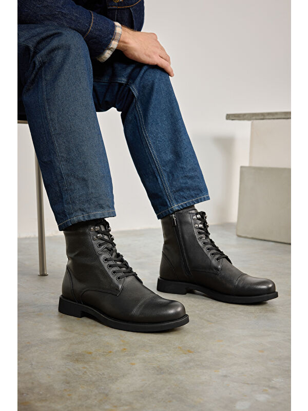 Erkek Hakiki Deri Bot 14319Z7019 Siyah - Görsel 2