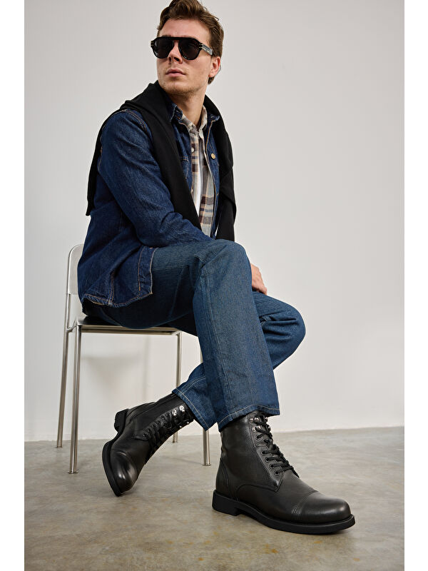 Erkek Hakiki Deri Bot 14319Z7019 Siyah - Görsel 3