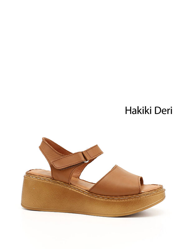 Kadın Dolgu Taban Hakiki Deri Sandalet - Görsel 2