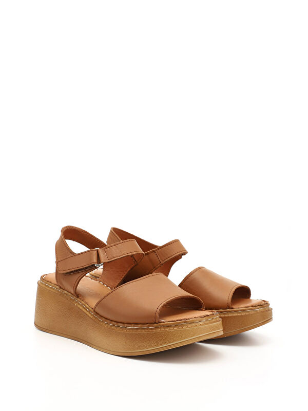 Kadın Dolgu Taban Hakiki Deri Sandalet - Görsel 3