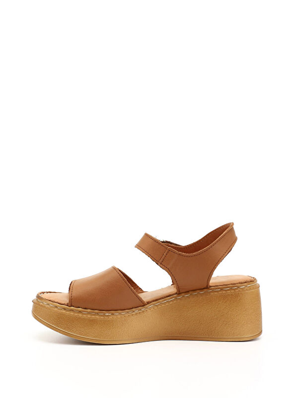 Kadın Dolgu Taban Hakiki Deri Sandalet - Görsel 4