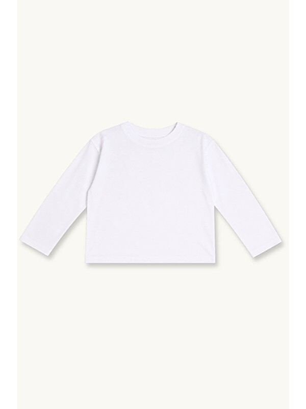 ZEYLAND Unisex Çocuk Uzun Kollu Basic T-Shirt - Beyaz
