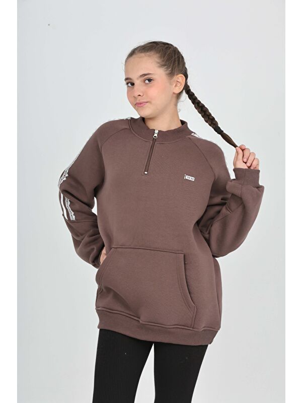 Toontoykids Kız Çocuk Relax Fit Yarım Balıkçı Yaka Reglan Kol Sweatshirt