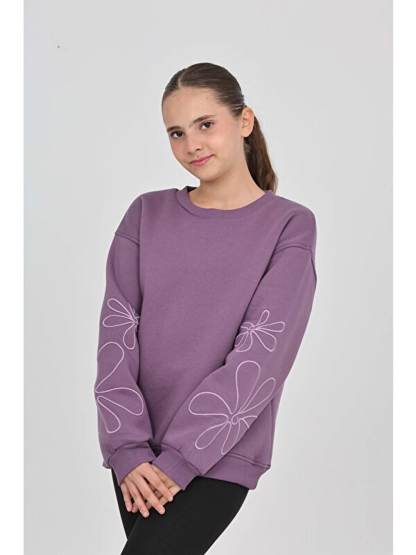 Toontoykids Kız Çocuk Relax Fit Bisiklet Yaka Düşük Omuz Sweatshirt