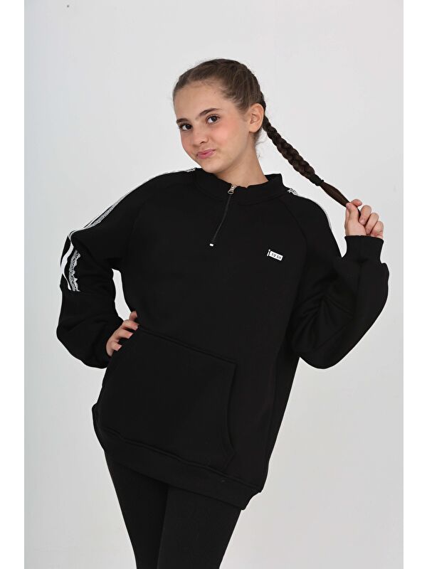 Toontoykids Kız Çocuk Relax Fit Yarım Balıkçı Yaka Reglan Kol Sweatshirt