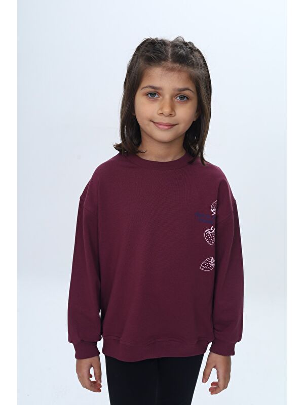 Toontoykids Kız Çocuk Relax Fit Bisiklet Yaka Düşük Omuz Baskılı Sweatshirt