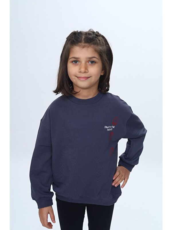 Toontoykids Kız Çocuk Relax Fit Bisiklet Yaka Düşük Omuz Baskılı Sweatshirt