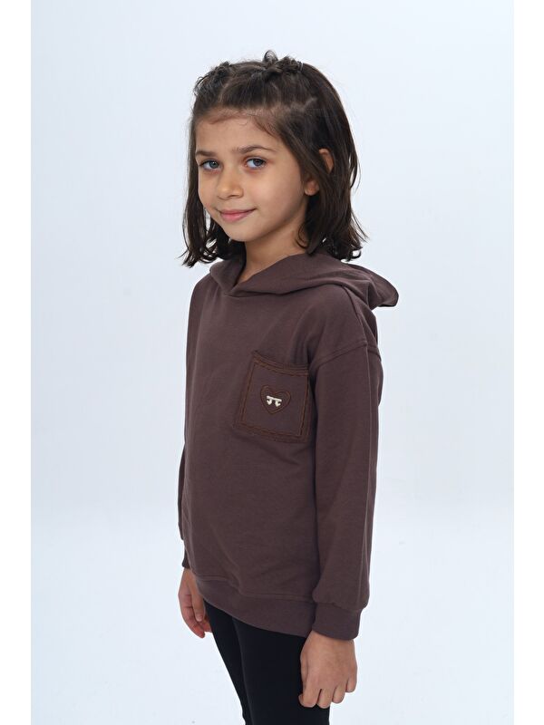 Toontoykids Kız Çocuk Relax Fit Kapüşonlu Düşük Omuz Nakışlı Sweatshirt - Cep Detaylı