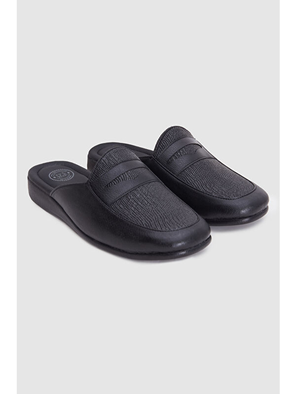 Siyah Desenli Misafir Çeyiz Ev Erkek Terlik - Görsel 5