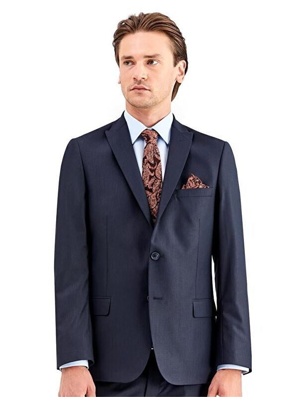 İMZA Lacivert Gabardin Kırlangıç Yaka Astarlı 6 Drop Slim Fit Dar Kesim Takım Elbise 1001220011